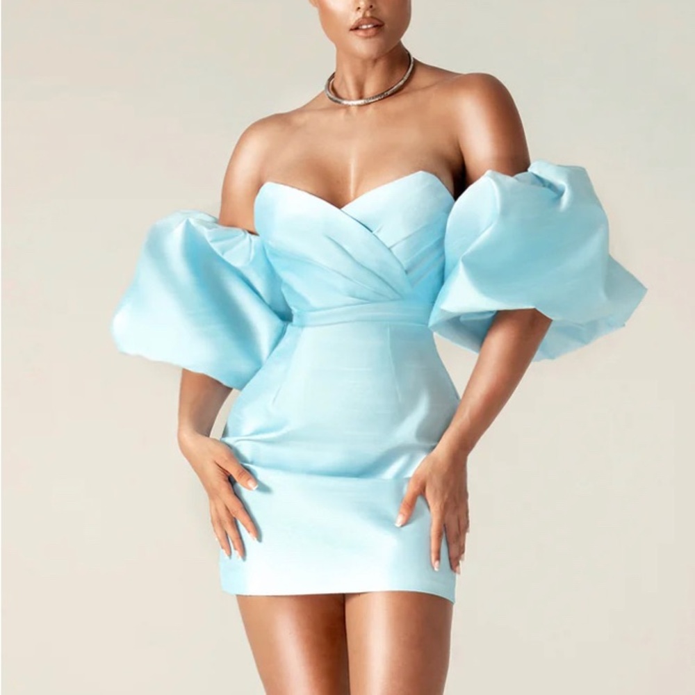 KAYLA DUPIONI PUFF SLEEVE MINI DRESS